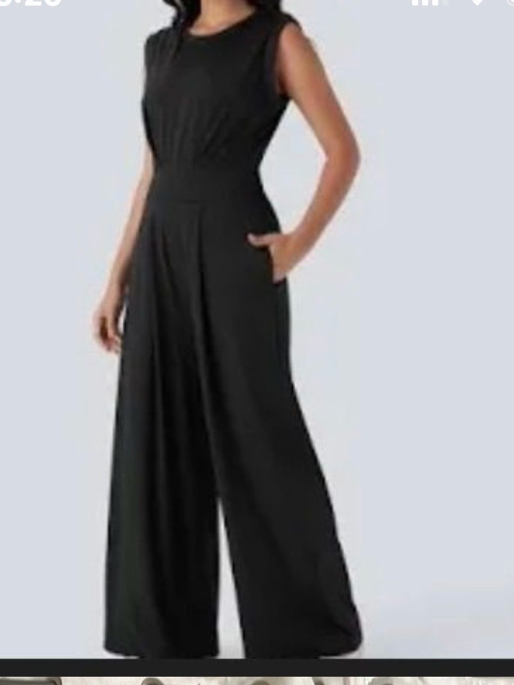 Sleeveless Wide-Leg Jumpsuit in Black Corset ribbed medium jumpsuit preloved